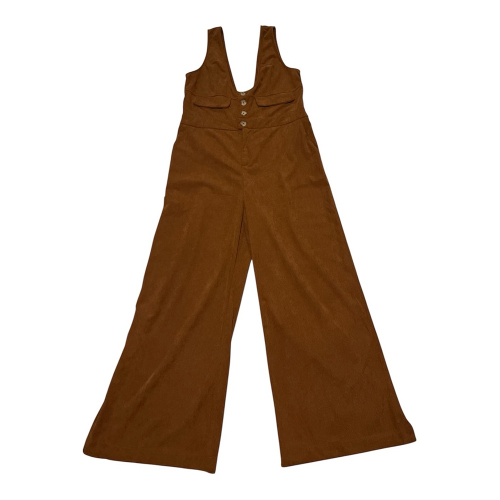 Cider - Brown Wide Leg Jumpsuit/Overalls Size L Button Front Boho corduroy